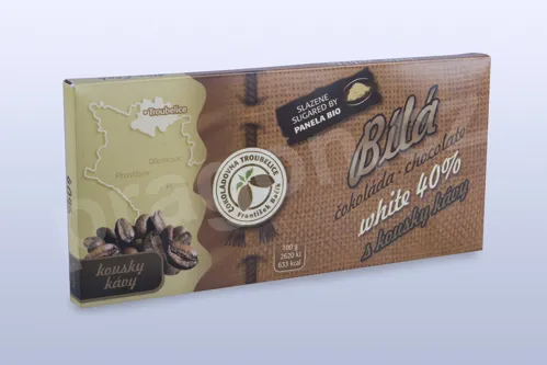Čokoláda bílá 40% s kávovými zrny, 45 g
